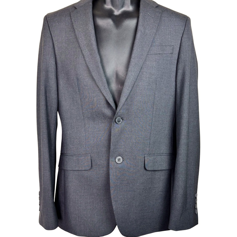 Egara Skinny Fit Stretch Two Button Notch Collar Gray Blazer Double Vent Sz 36R